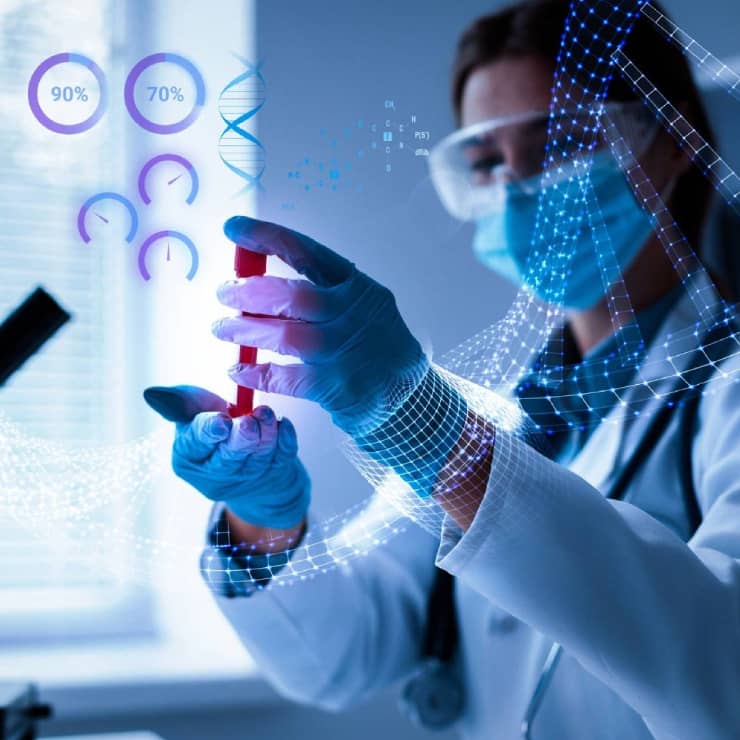 Participant practicing sample collection through VR-based simulations in a controlled clinical environment
